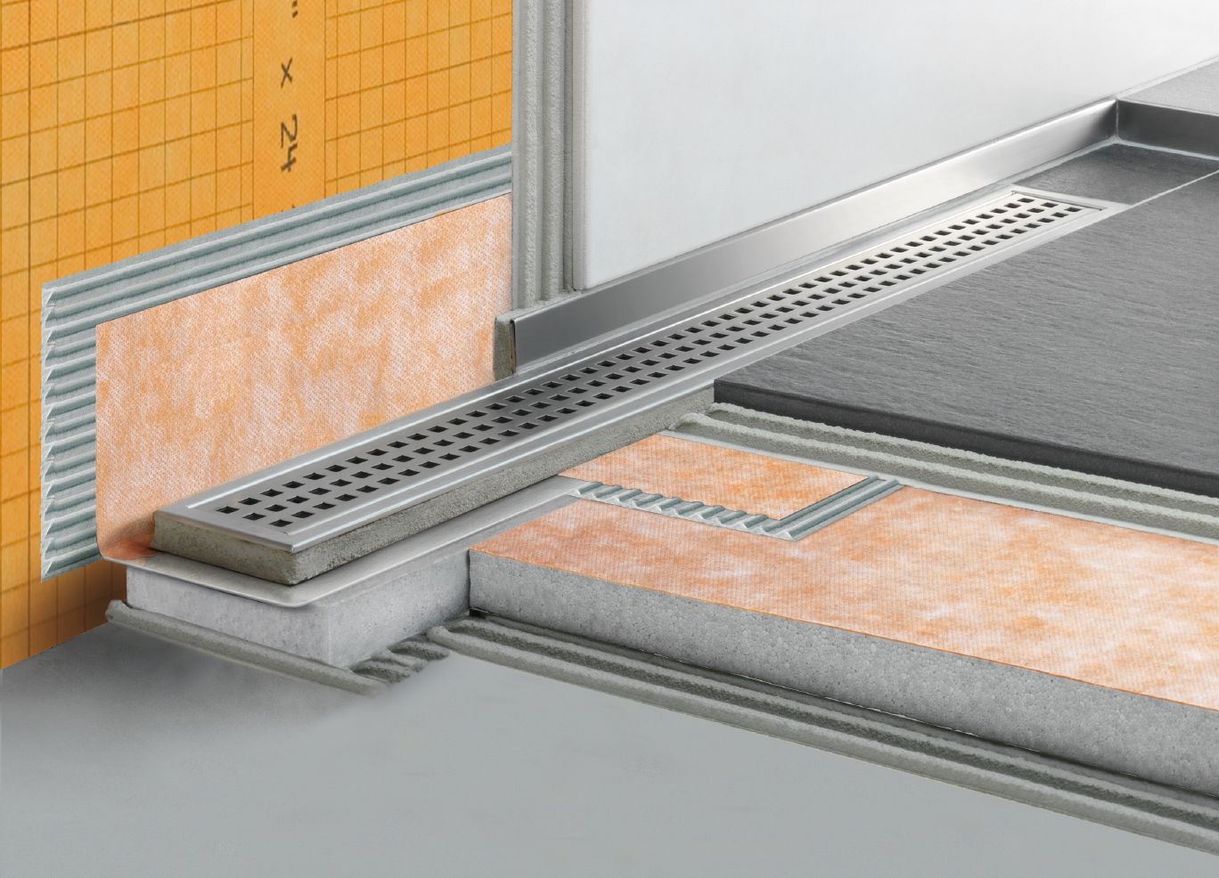 Kerdi-Line A Solid Design 30MM Frame Brushed V4A Stainless Steel Drain and Grate