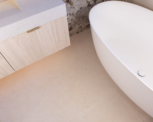 District Stone Ivory and Elementa Alaska White - Family Bathroom, London