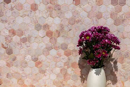 Alpine Pink Honed Marble Large Hexagon Mosaic
