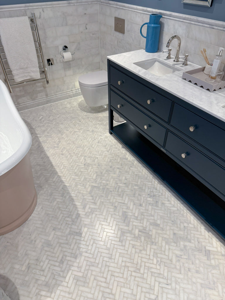 Alpi Carrara Marble Honed Herringbone Mosaic