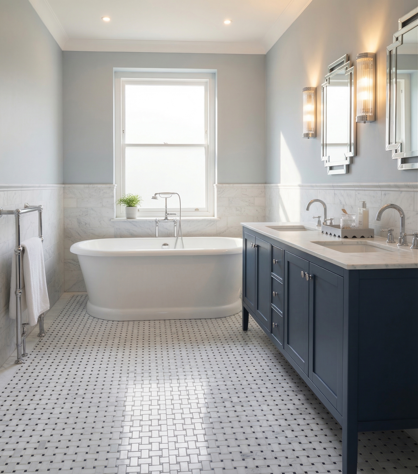 Classic Carrara White and Black Basket Weave Mosaic