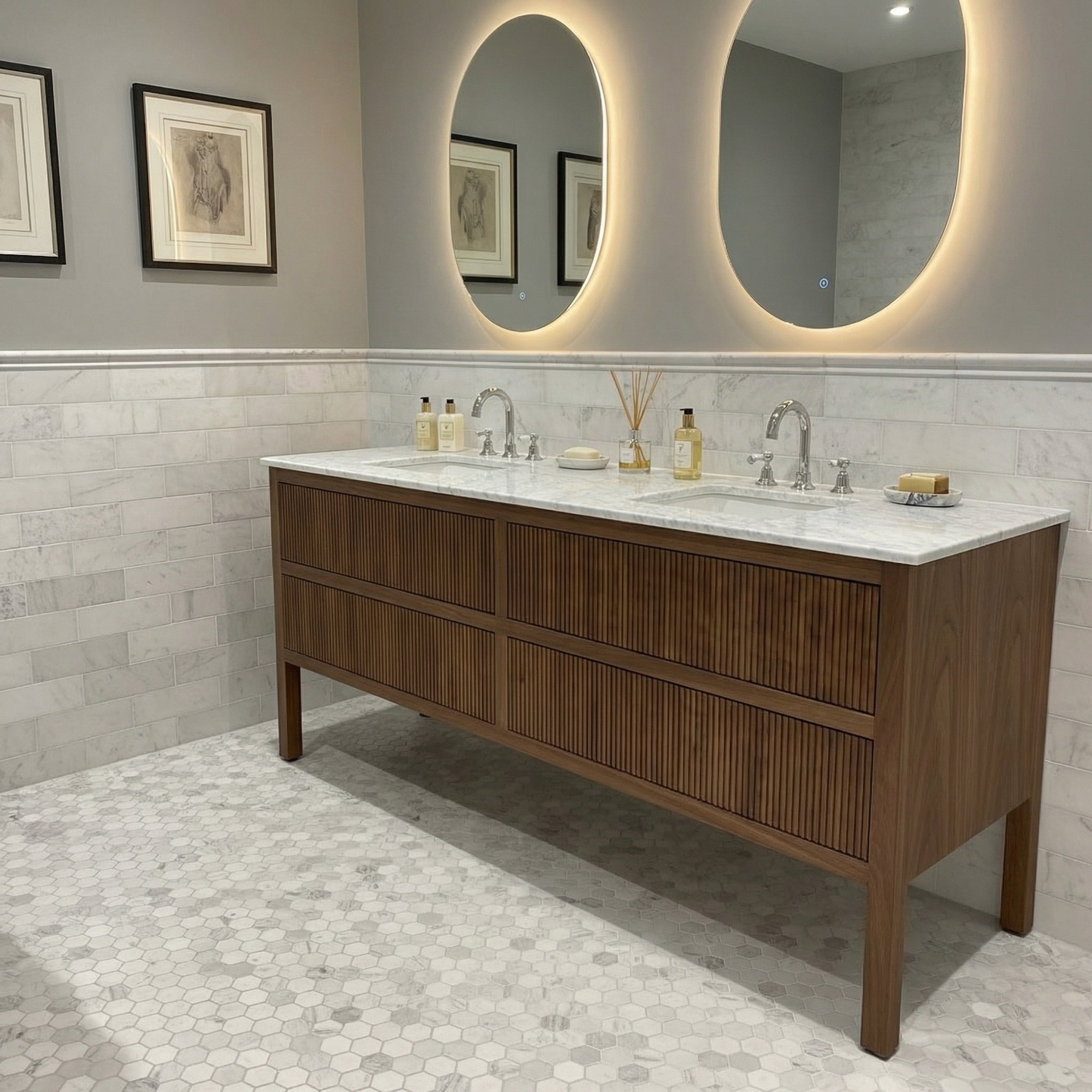 Classic White Carrara Hexagon Mosaic Bathroom