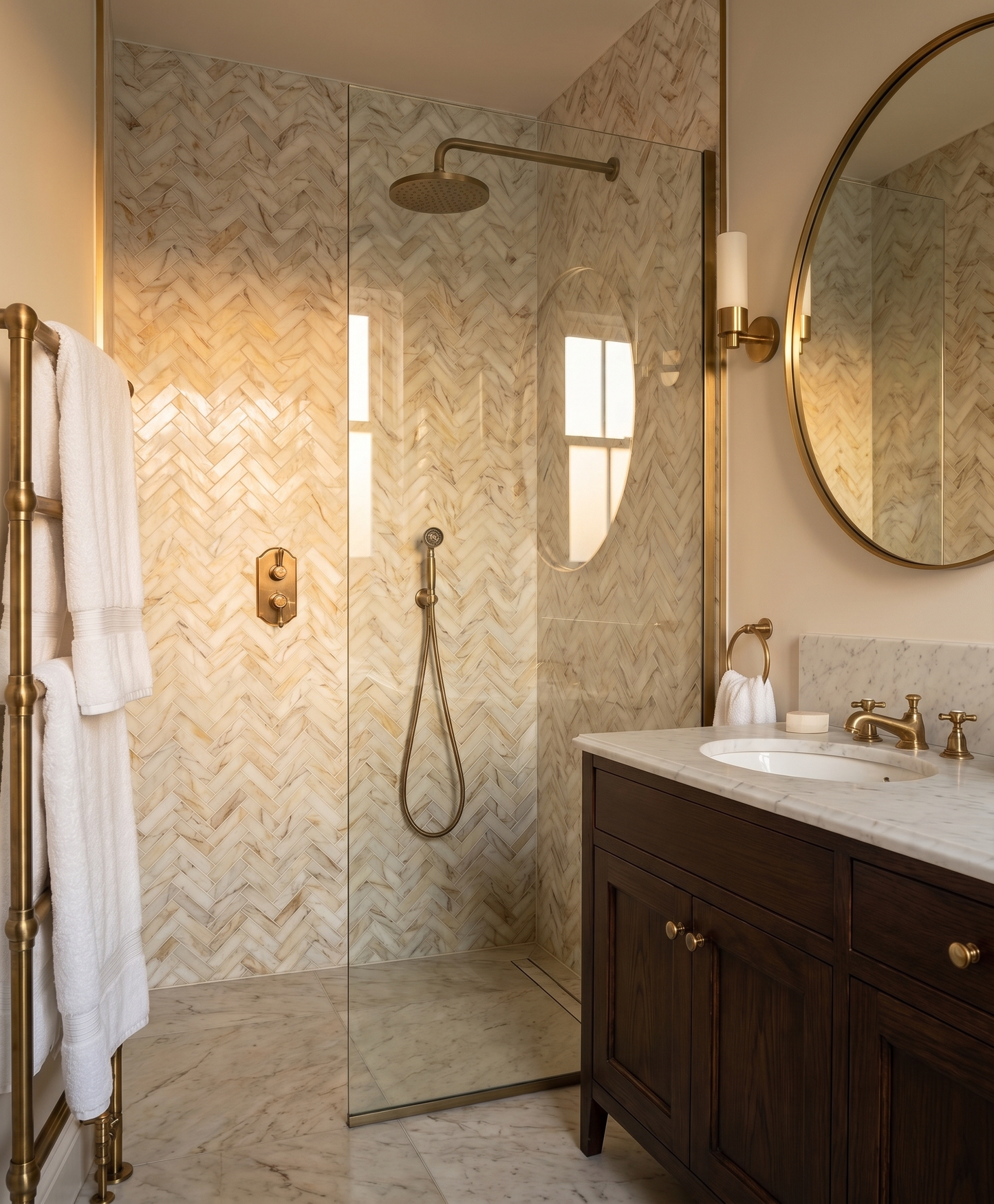 Calacatta Oro Marble Honed Herringbone Mosaic