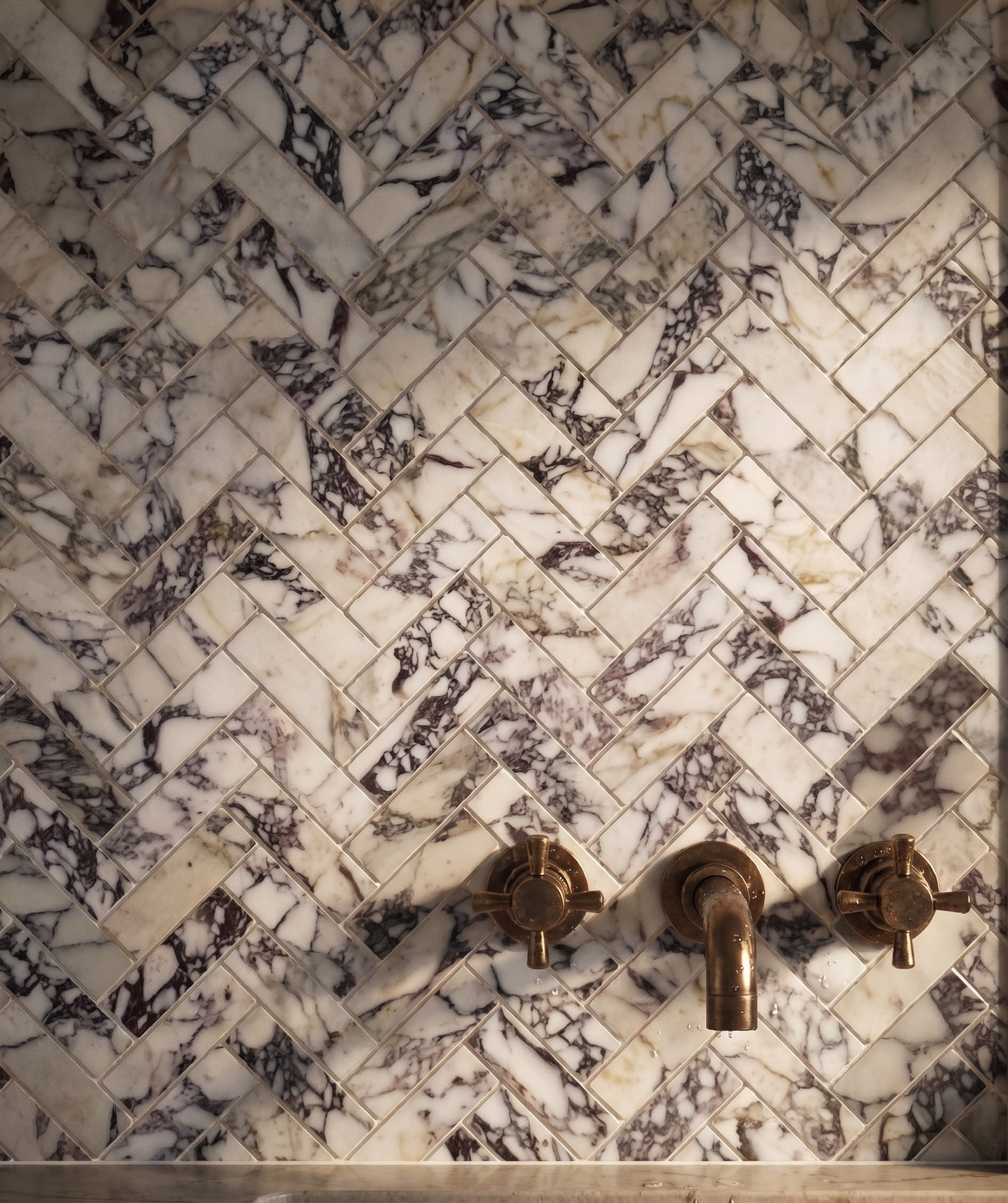 Calacatta Viola Marble Honed Herringbone Mosaic