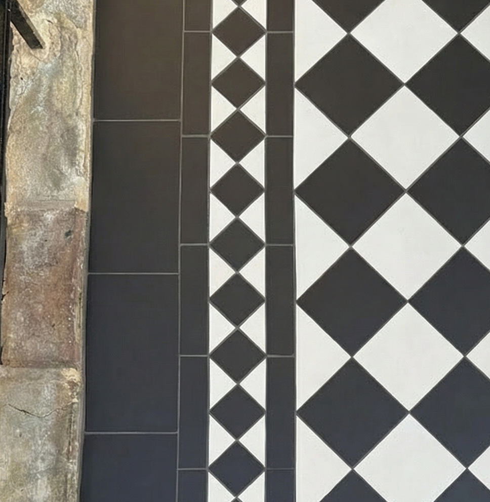 Black and white checkered tile pattern