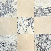 Crema Velato and Calacatta Viola Honed Marble Chequerboard