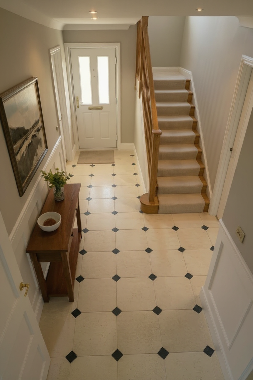 Limestone Octagon and Dot Hallway Floor Tile