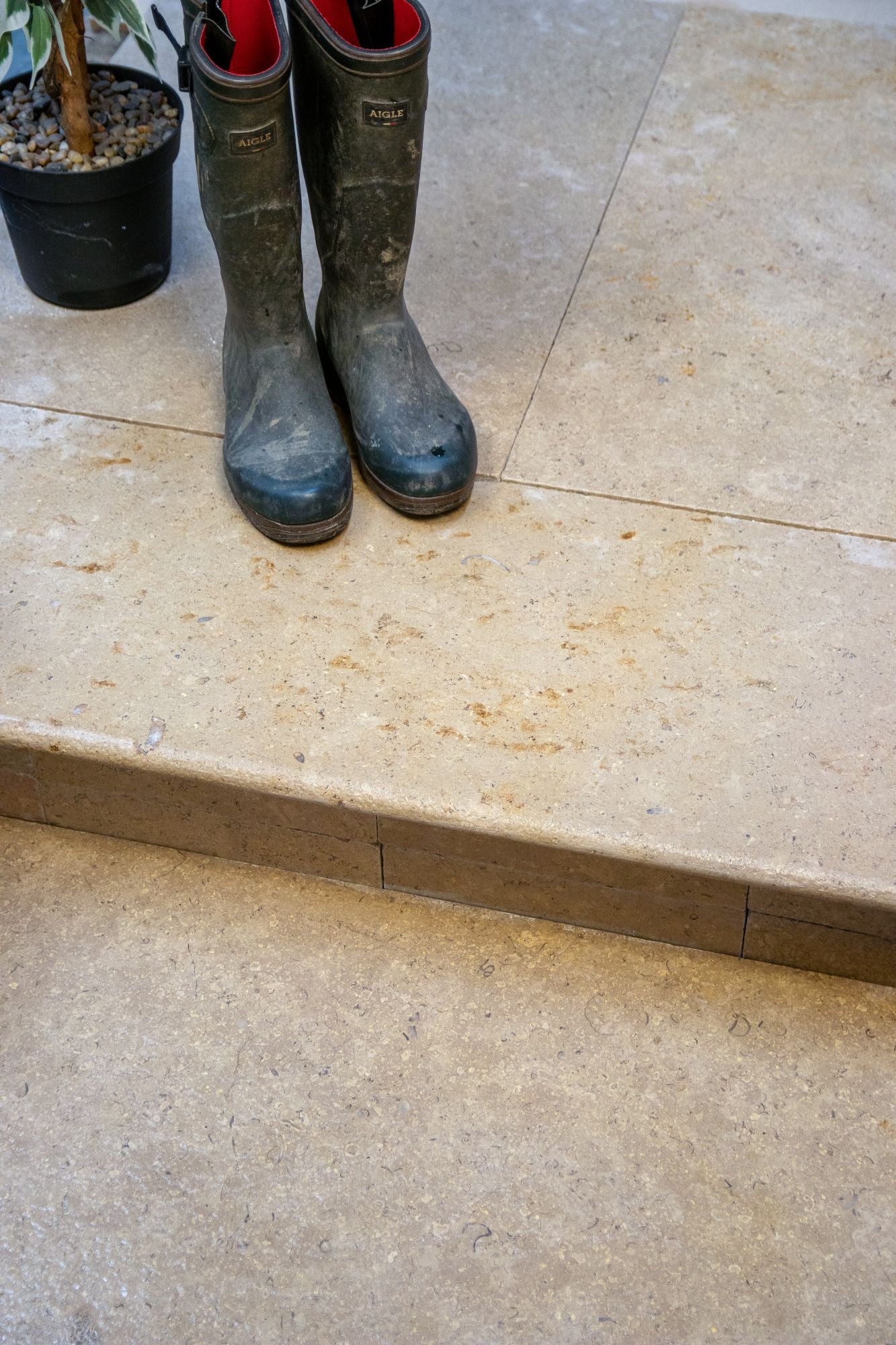 Selborne Limestone Bullnose Step Tumbled & Etched Finish With Rain Drip