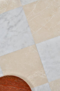 Alpi Carrara and Crema Velato Honed Marble Chequerboard