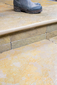 Elkstone Yellow Worn & Tumbled Bullnose Step With Drainage Groove