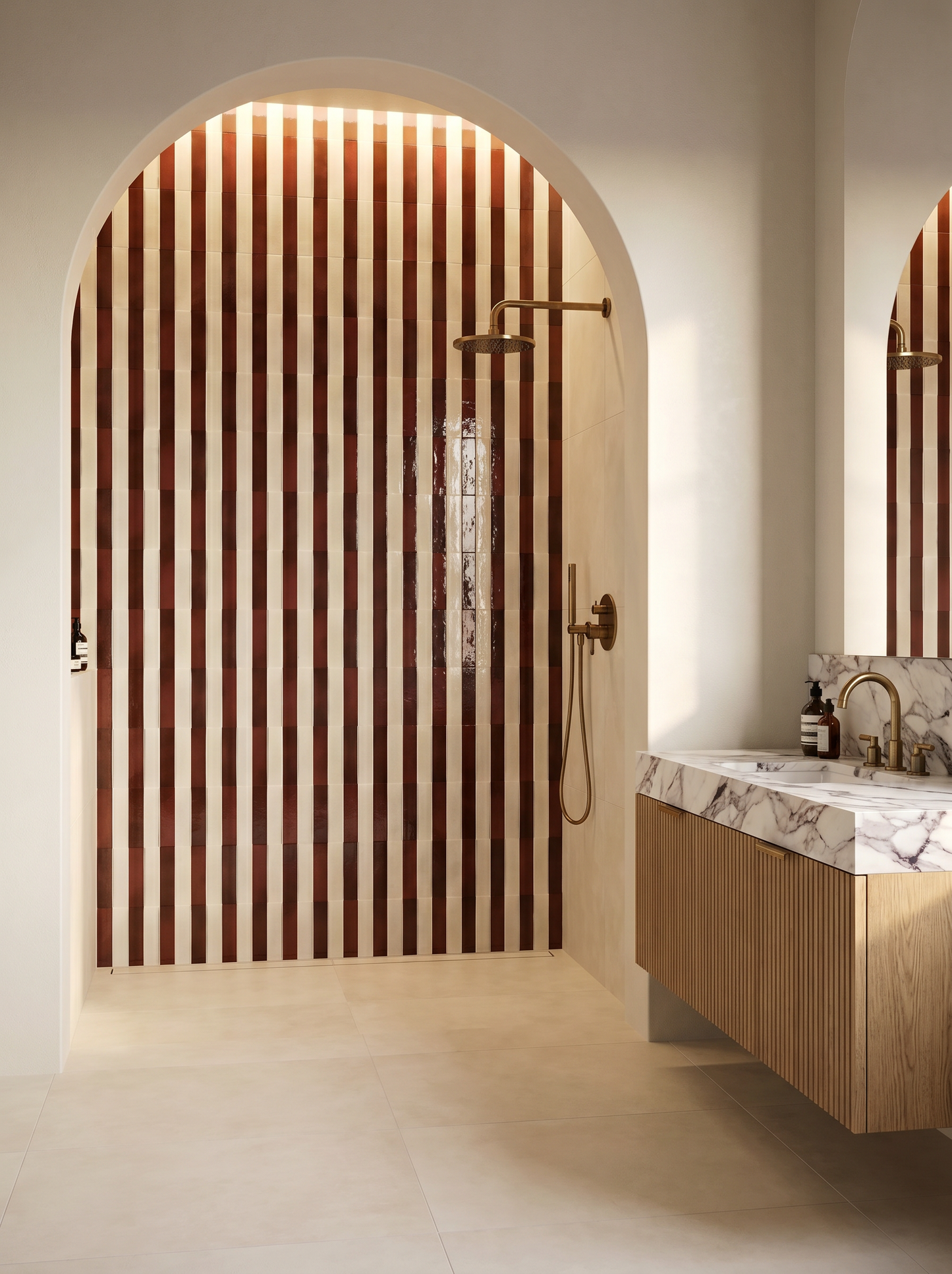 Red & Beige Striped Shower Wetroom Shower
