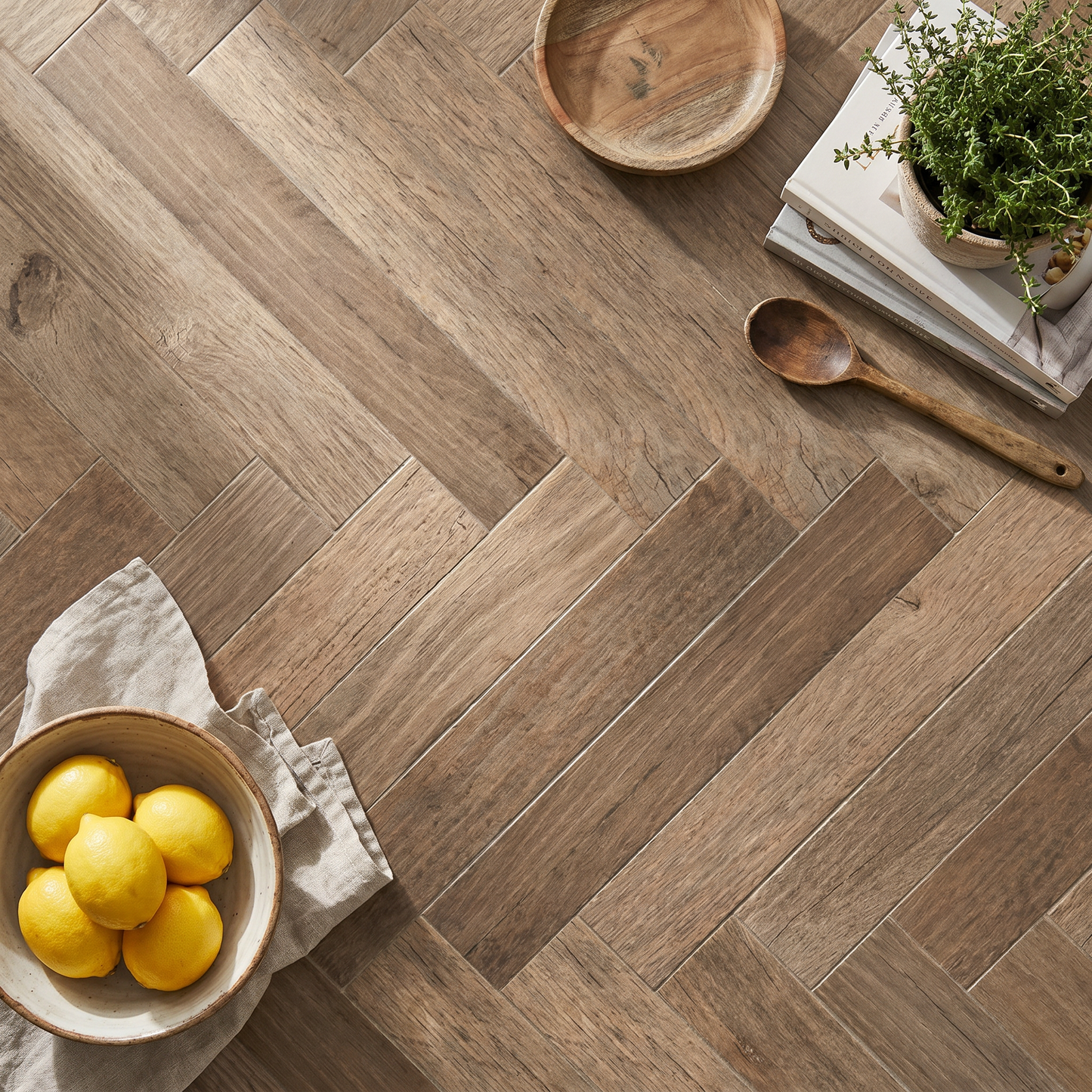 Ostuni Wood Brown Herringbone