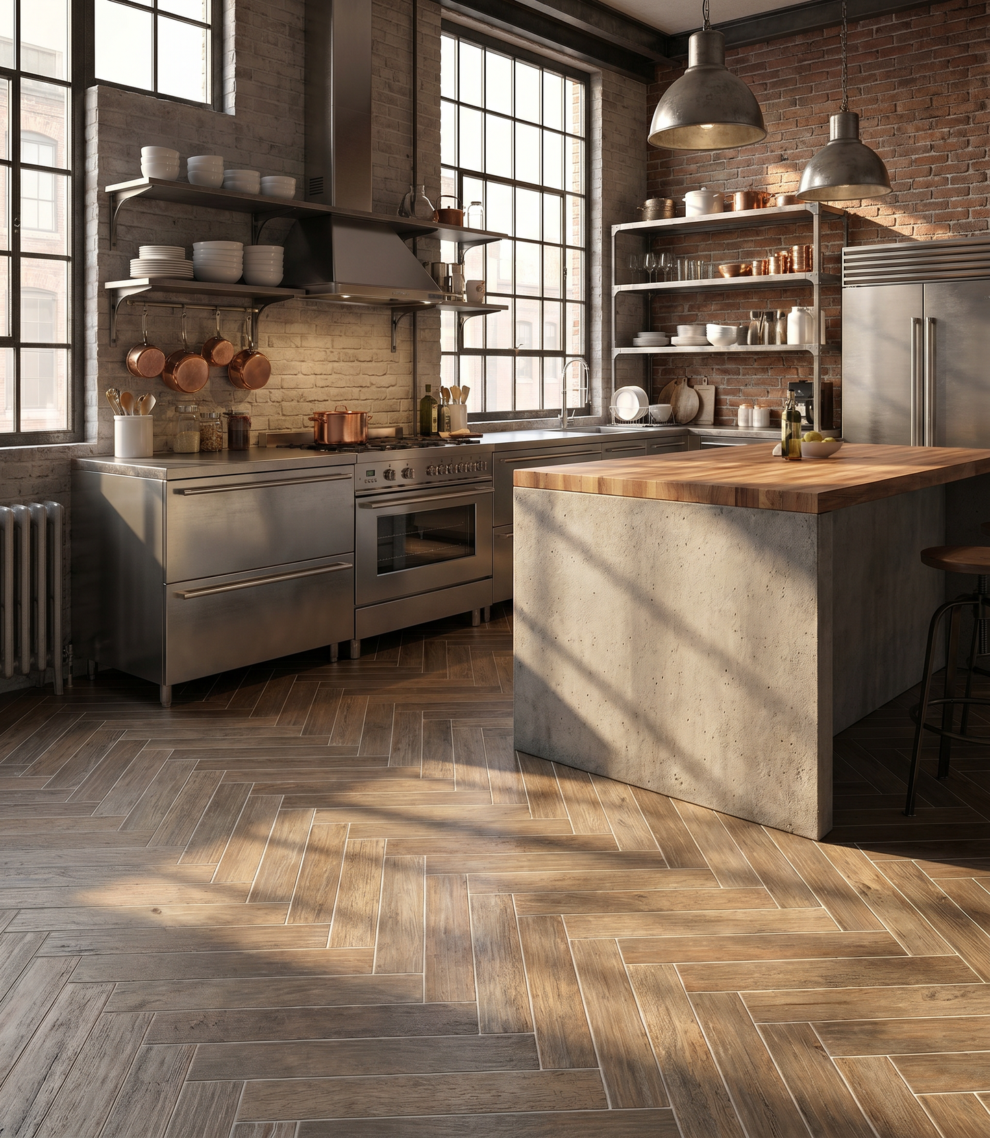 Ostuni Wood Brown Herringbone