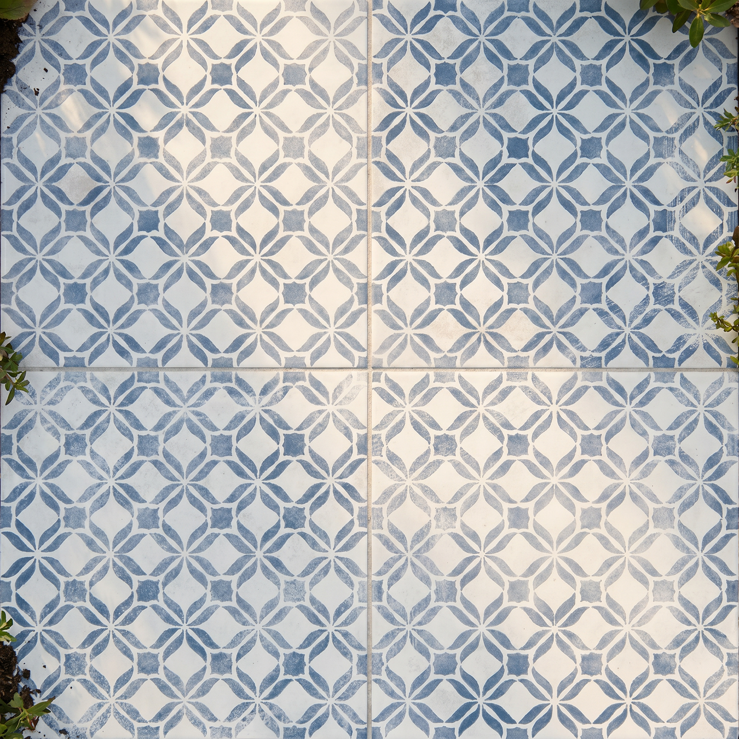 Patterned blue and white tiles