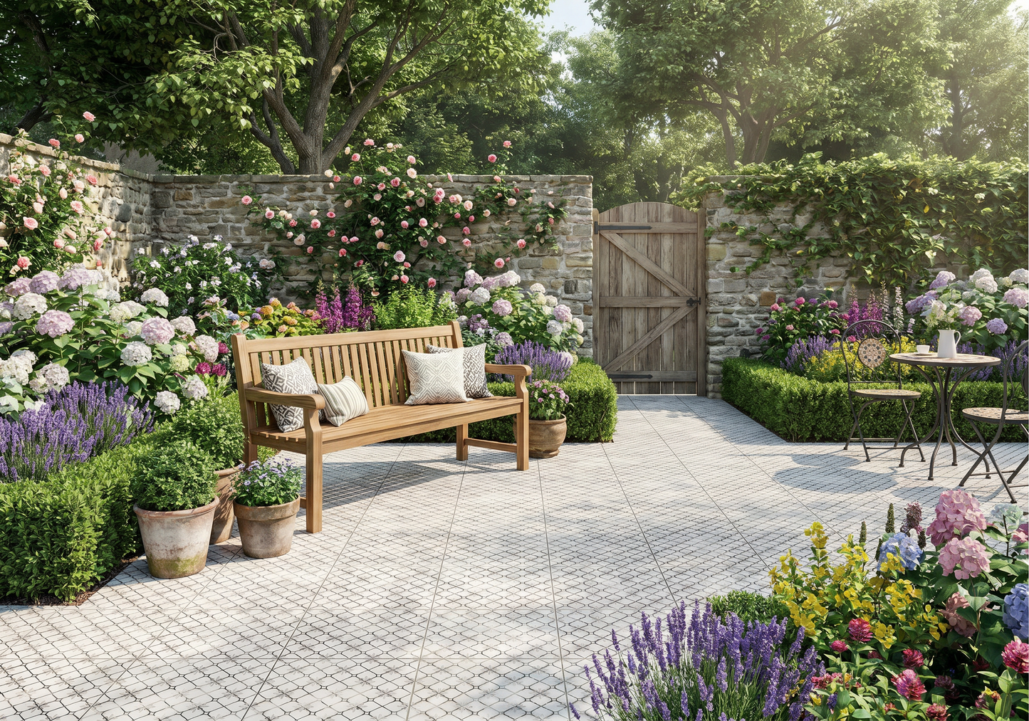 patterned floor tile in english garden