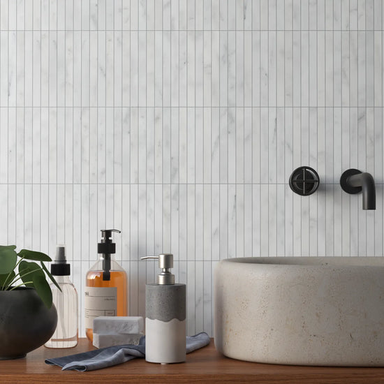 Carrara White Honed Marble Kit Kat Mosaic White Natural Stone Effect