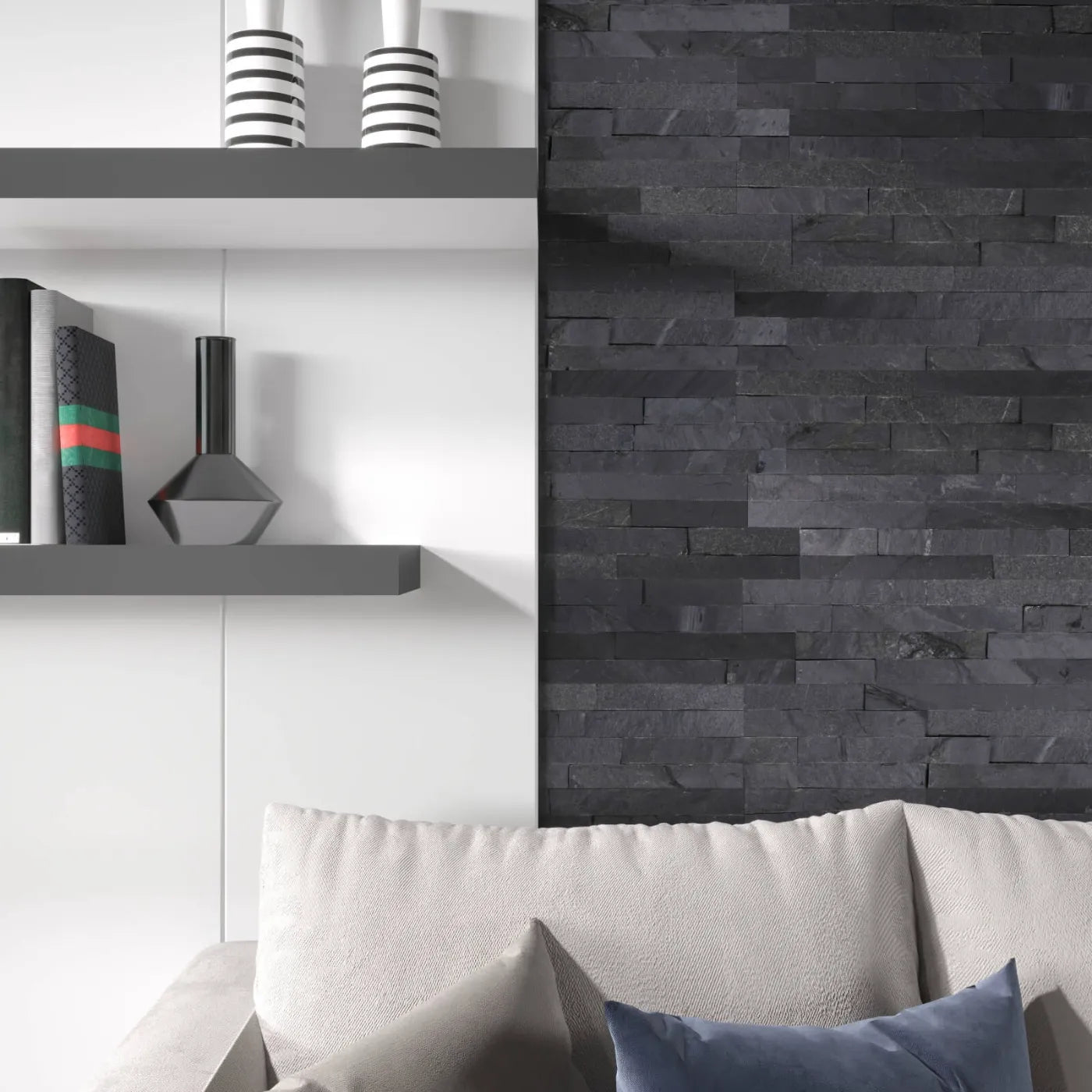 Imperial Black Riven Slate Cladding - Black Natural Stone Effect Riven ...