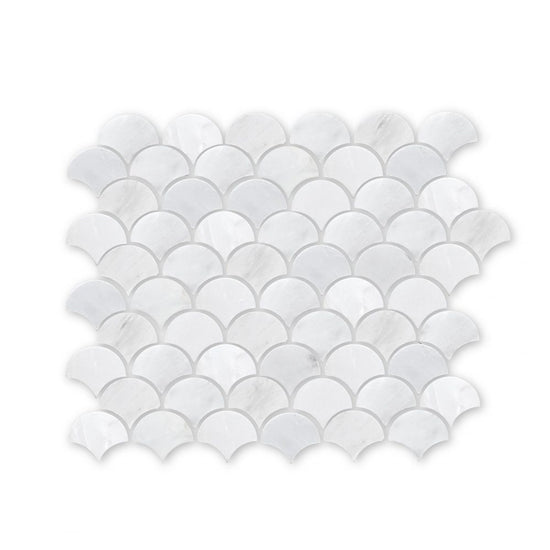Alpine White Honed Marble Scallop Mosaic