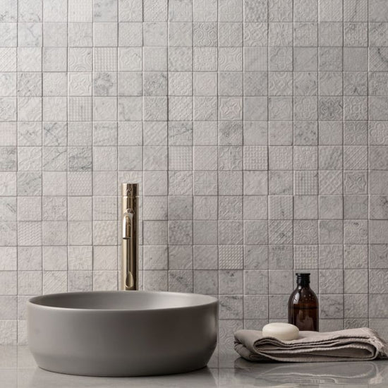 Alto White Marble Patterned Mosaic