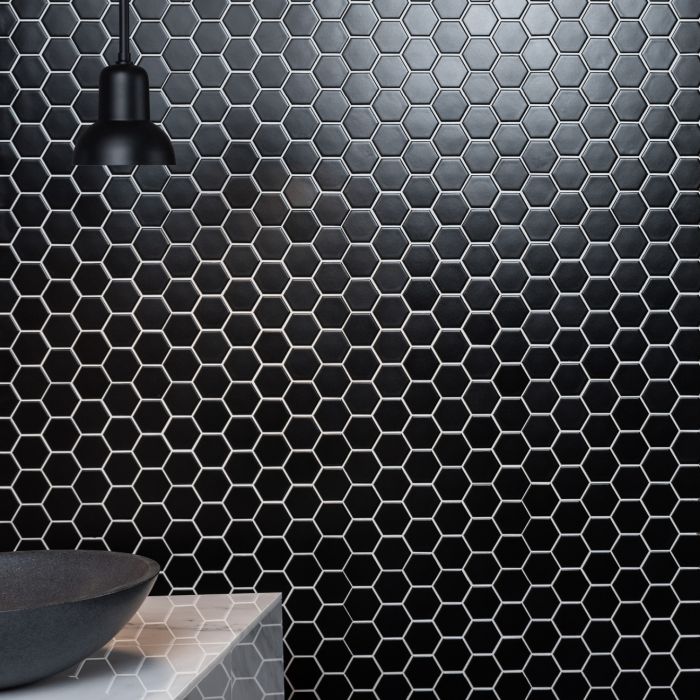 Black Large Honeycomb Floor Mosaic