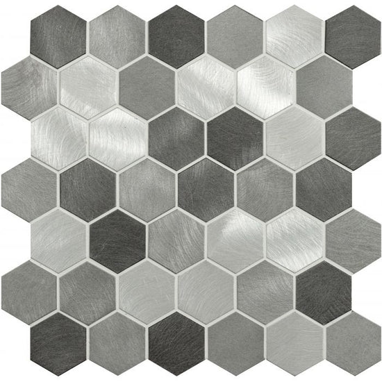 Rhea Grey and Silver Mixed Hexagon Mosaic
