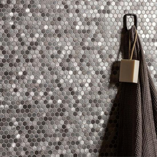 Load image into Gallery viewer, Anthe Grey Mix Micro Aluminium Hexagon Mosaic
