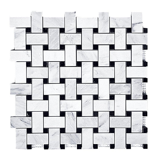 Load image into Gallery viewer, Alpine White Honed Marble Basketweave Mosaic
