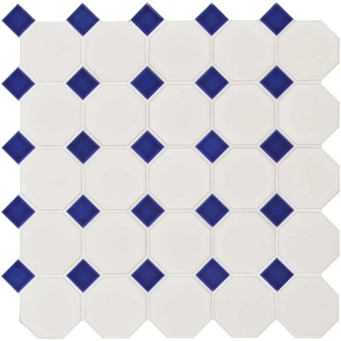 Load image into Gallery viewer, Blue Octagon &amp;amp; Dot Floor Mosaic

