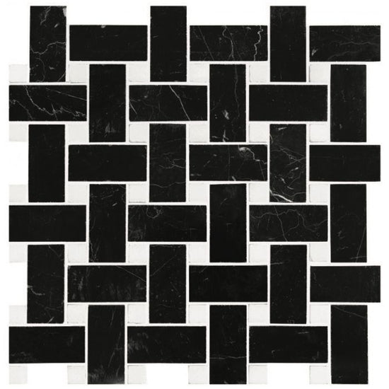 Load image into Gallery viewer, Basketweave (Black with White dot) Polished Marble Mosaic
