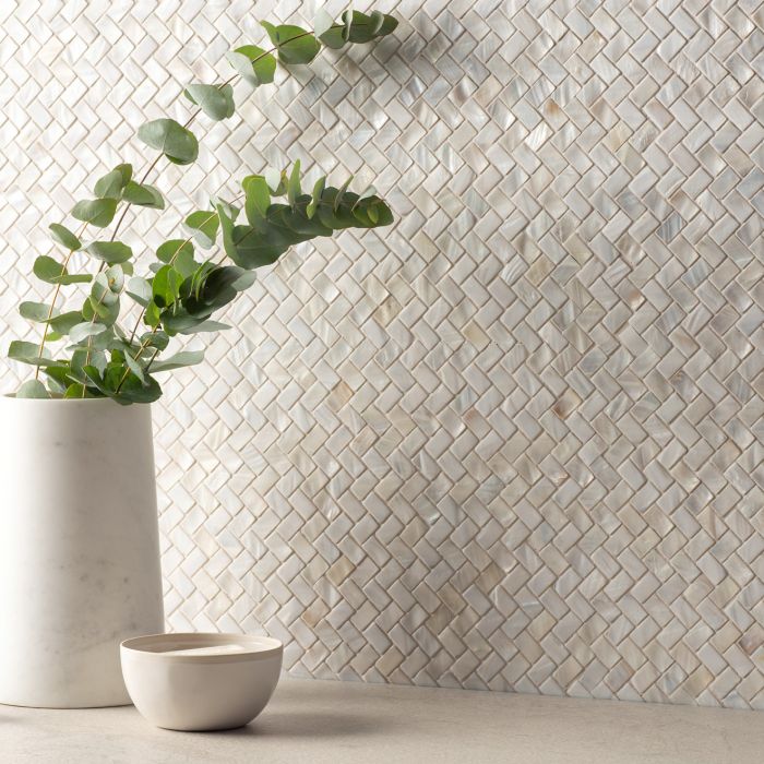 Load image into Gallery viewer, White Pearl Herringbone Shell Mosaic
